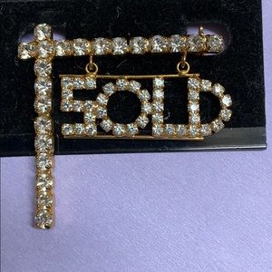 Rhinestone real estate sold sign brooch